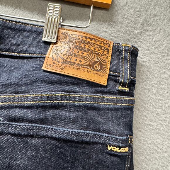 Volcom Vorta Jeans Mens 34 (35x30 ACTUAL) Slim Straight Blue Denim Dark Wash - Picture 5 of 10